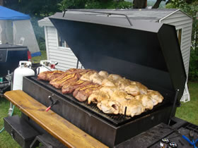 Pig with fruit on table